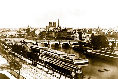 Panoramic of bridges, Notre-Dame, Edouard Baldus, , paris